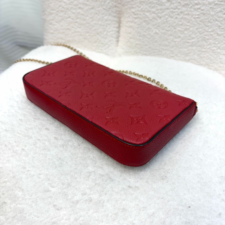 LV紅牛皮壓紋Pochette Felicie 三合一信封鍊包M64065-19