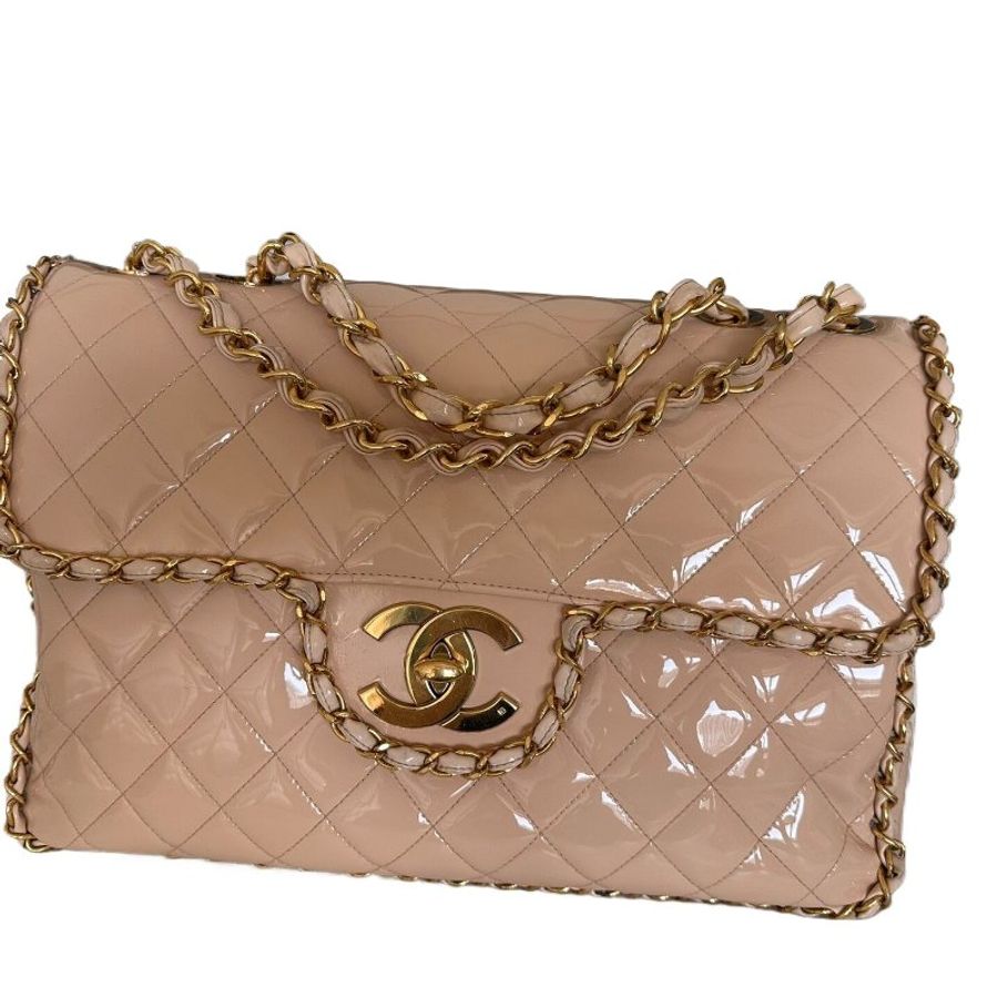 Chanel香奈兒雙C扣漆皮限量滾邊貝嫂鏈條包-13