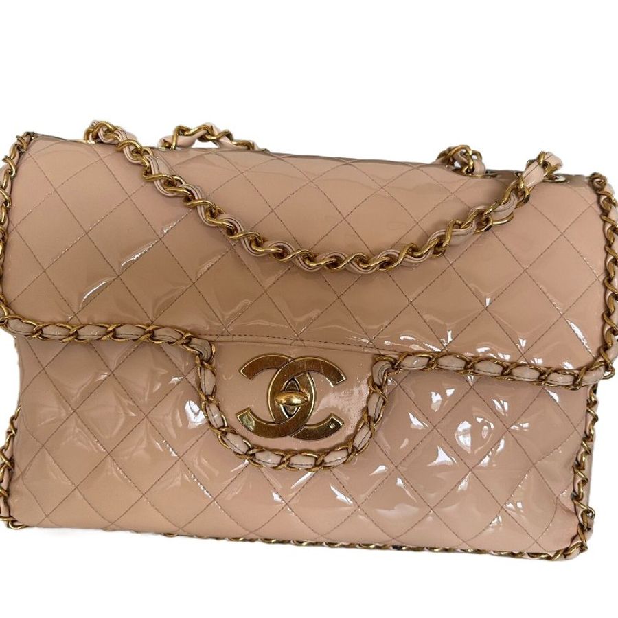 Chanel香奈兒雙C扣漆皮限量滾邊貝嫂鏈條包-15
