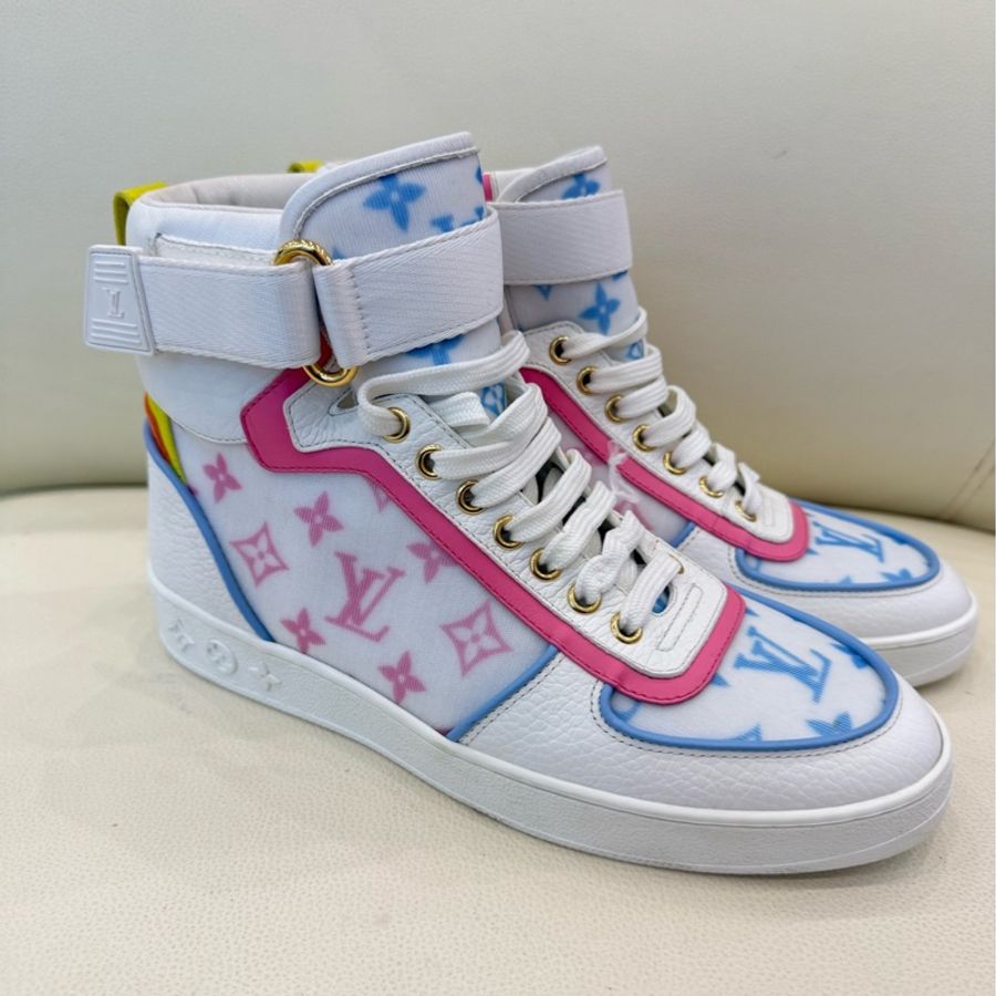 LV Boombox 網紗老花 魔術貼高幫鞋 夢幻馬卡龍粉藍配色 37.5 碼-1