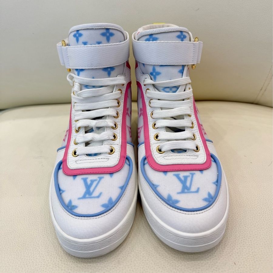 LV Boombox 網紗老花 魔術貼高幫鞋 夢幻馬卡龍粉藍配色 37.5 碼-2