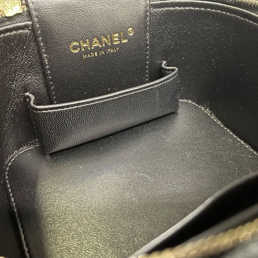 Chanel香奈兒22SS黑金顆粒牛菱格紋化妝盒手提單肩斜挎包 芯片款 尺寸15*11*12cm-6