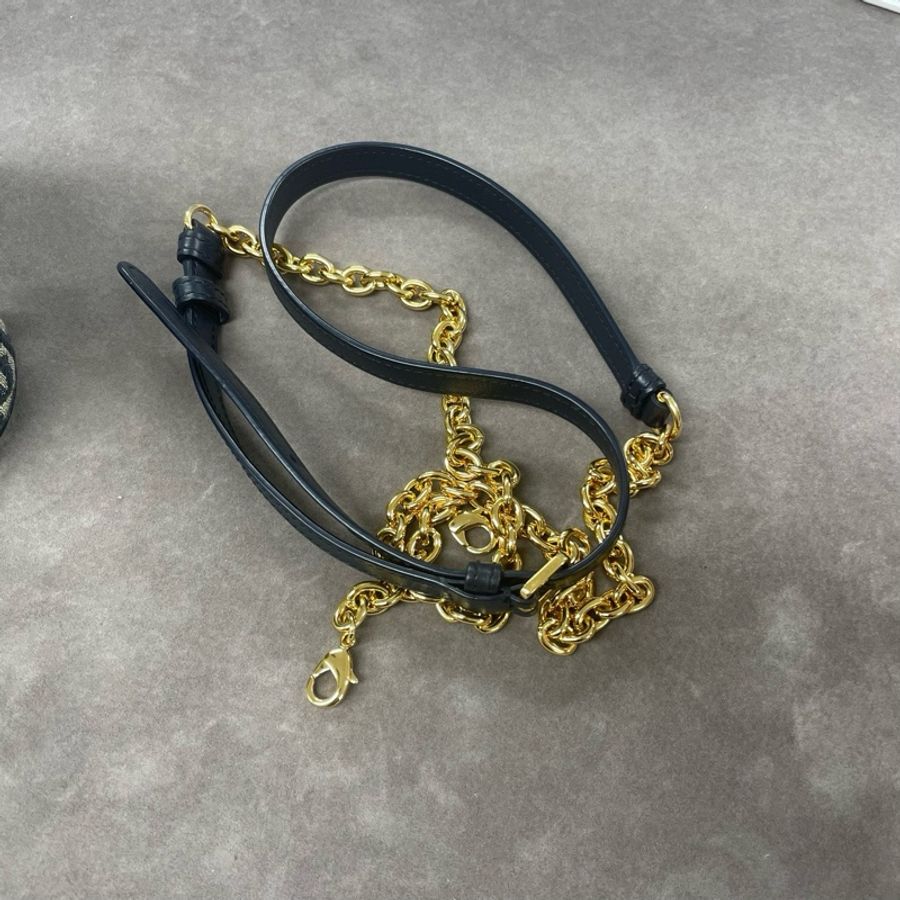迪奧Dior 藍色刺繡老花 手柄圓盒子化妝包手提包斜挎包肩背包 底長 17cm-7