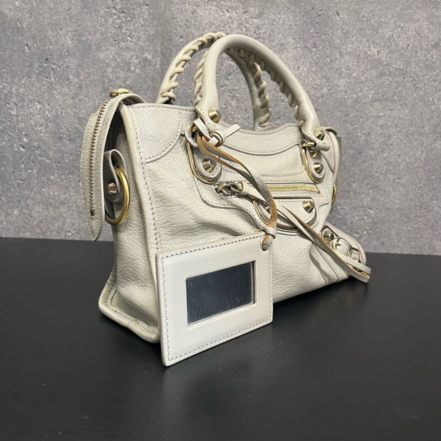 Balenciaga巴黎世家Mini Le City淺灰色金扣迷你機車手提單肩斜挎包 尺寸24*16*9cm附件:肩帶 塵袋 鏡子-2