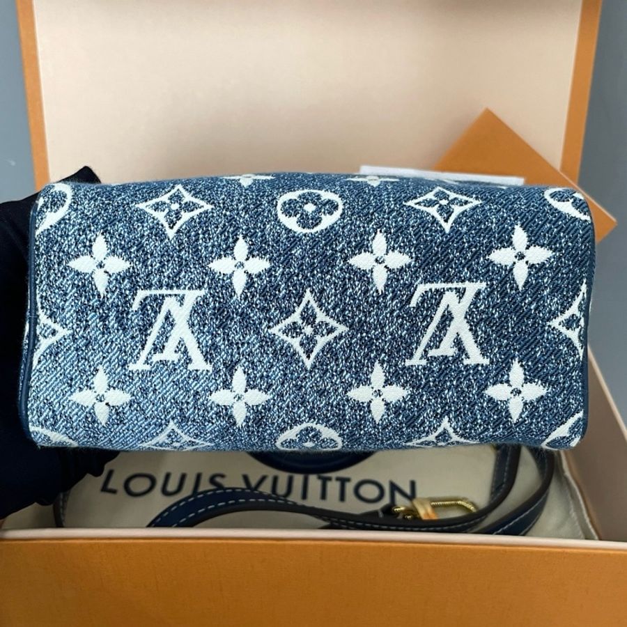 路易威登/Louis Vuitton speedy nano藍色丹寧手提包斜挎包 芯片款-2
