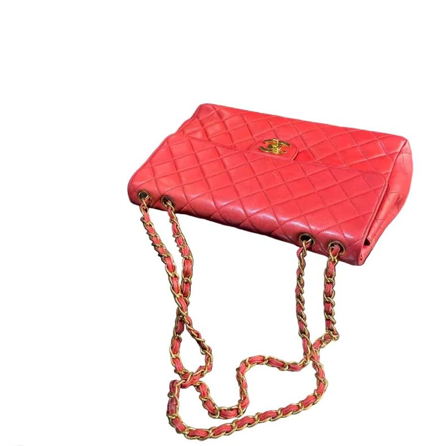 Chanel香奈兒紅金大雙C 扣菱格紋鏈條包-13