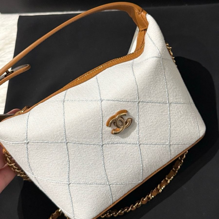 Chanel 香奈兒 26m 飯盒包 牛仔拼棕色手提包 單肩包斜背包-1