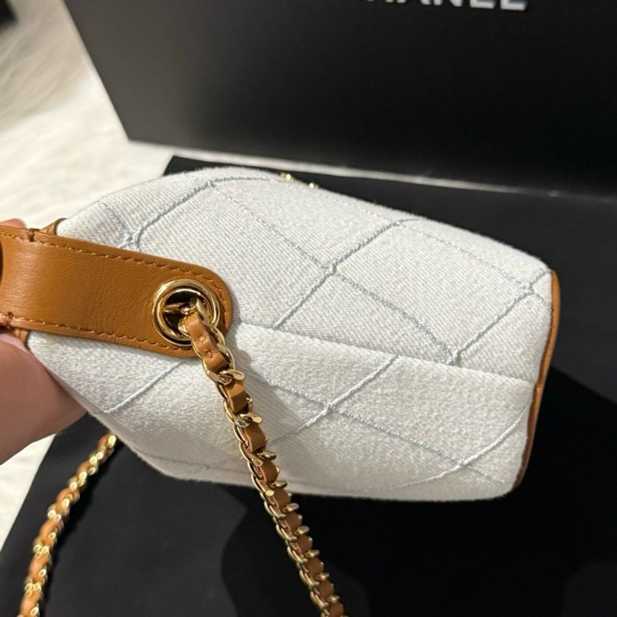 Chanel 香奈兒 26m 飯盒包 牛仔拼棕色手提包 單肩包斜背包-4