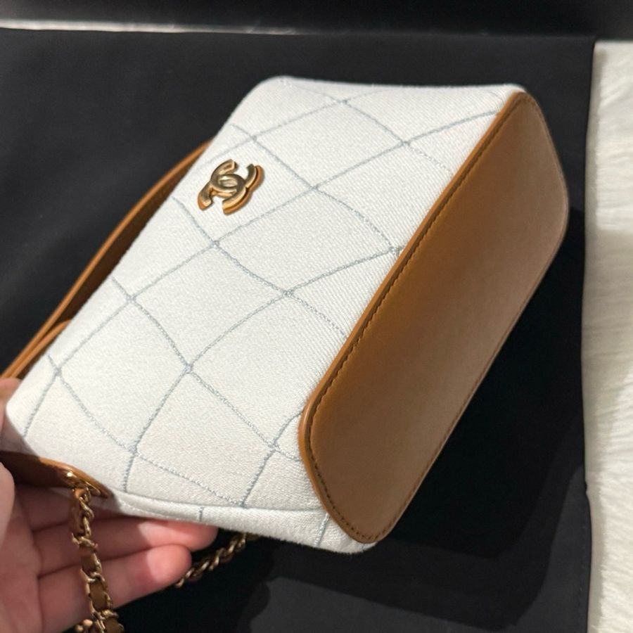 Chanel 香奈兒 26m 飯盒包 牛仔拼棕色手提包 單肩包斜背包-7
