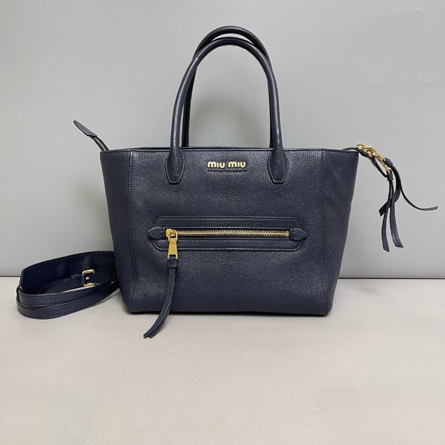 全新閒置🐳#MiuMiu #深藍全皮tote #有肩帶-0