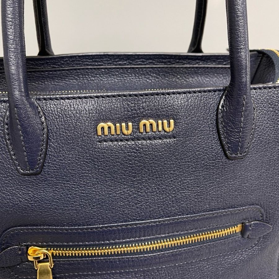 全新閒置🐳#MiuMiu #深藍全皮tote #有肩帶-7