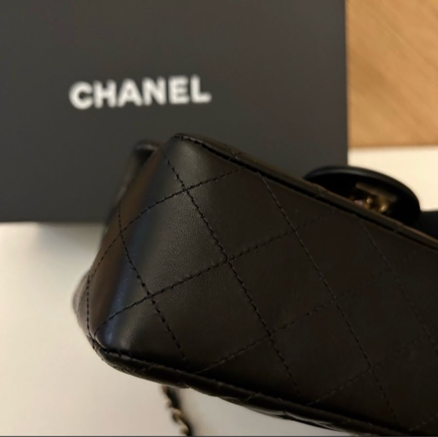 Chanel CF20黑色羊皮淡金扣-7