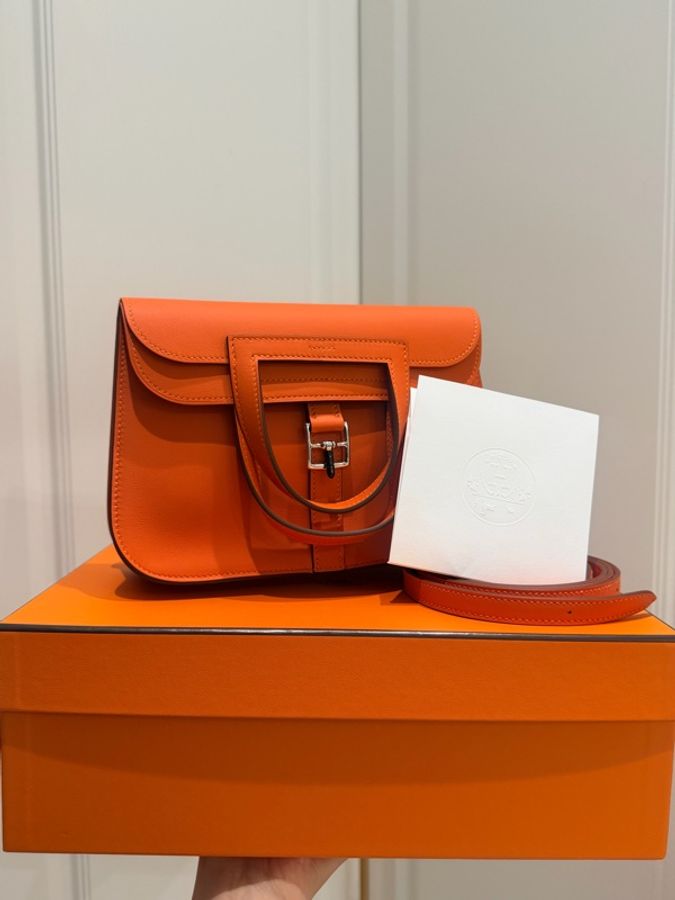 【全新現貨 2026 最新 G 刻】Hermès Mini Halzan 經典橘(33 Orange)銀釦 Swift皮 義大利專櫃全配(附購正)-2