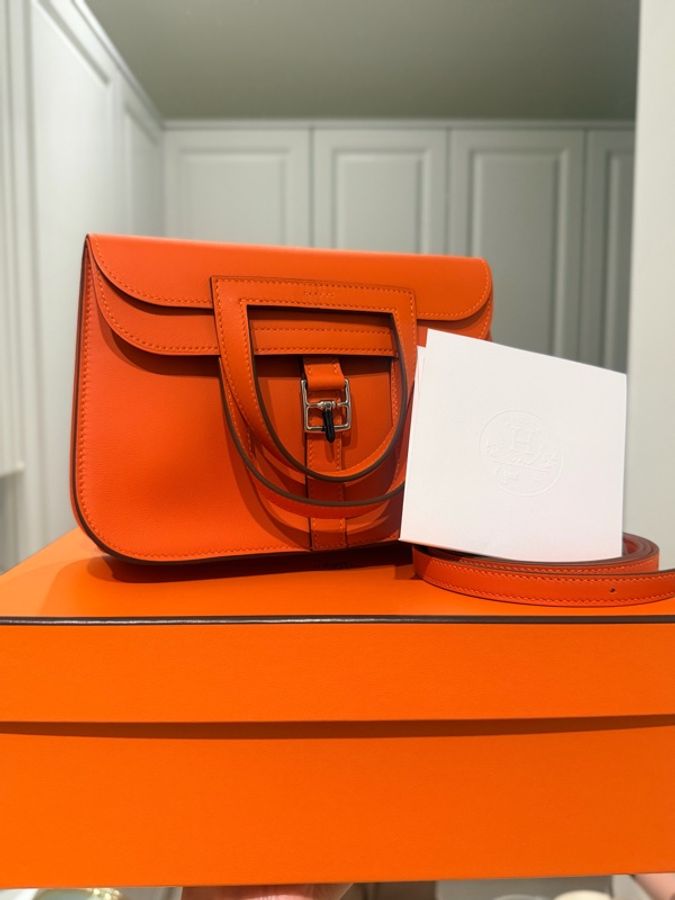 【全新現貨 2026 最新 G 刻】Hermès Mini Halzan 經典橘(33 Orange)銀釦 Swift皮 義大利專櫃全配(附購正)-3