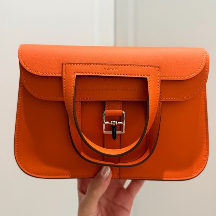 【全新現貨 2026 最新 G 刻】Hermès Mini Halzan 經典橘(33 Orange)銀釦 Swift皮 義大利專櫃全配(附購正)-6
