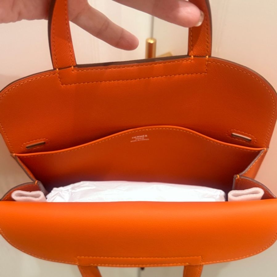 【全新現貨 2026 最新 G 刻】Hermès Mini Halzan 經典橘(33 Orange)銀釦 Swift皮 義大利專櫃全配(附購正)-9
