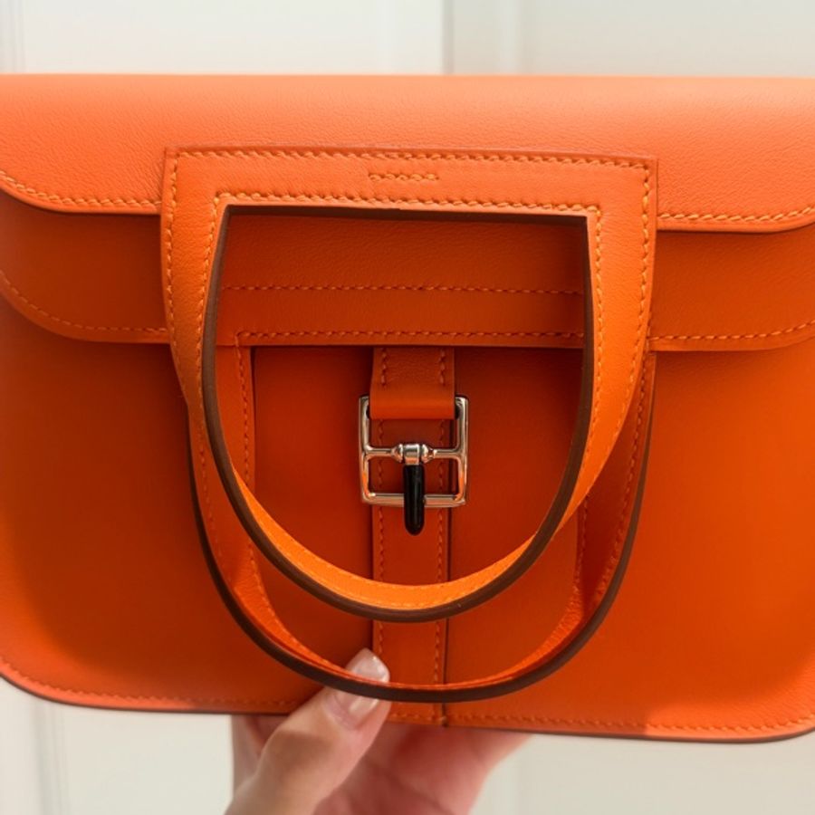 【全新現貨 2026 最新 G 刻】Hermès Mini Halzan 經典橘(33 Orange)銀釦 Swift皮 義大利專櫃全配(附購正)-10
