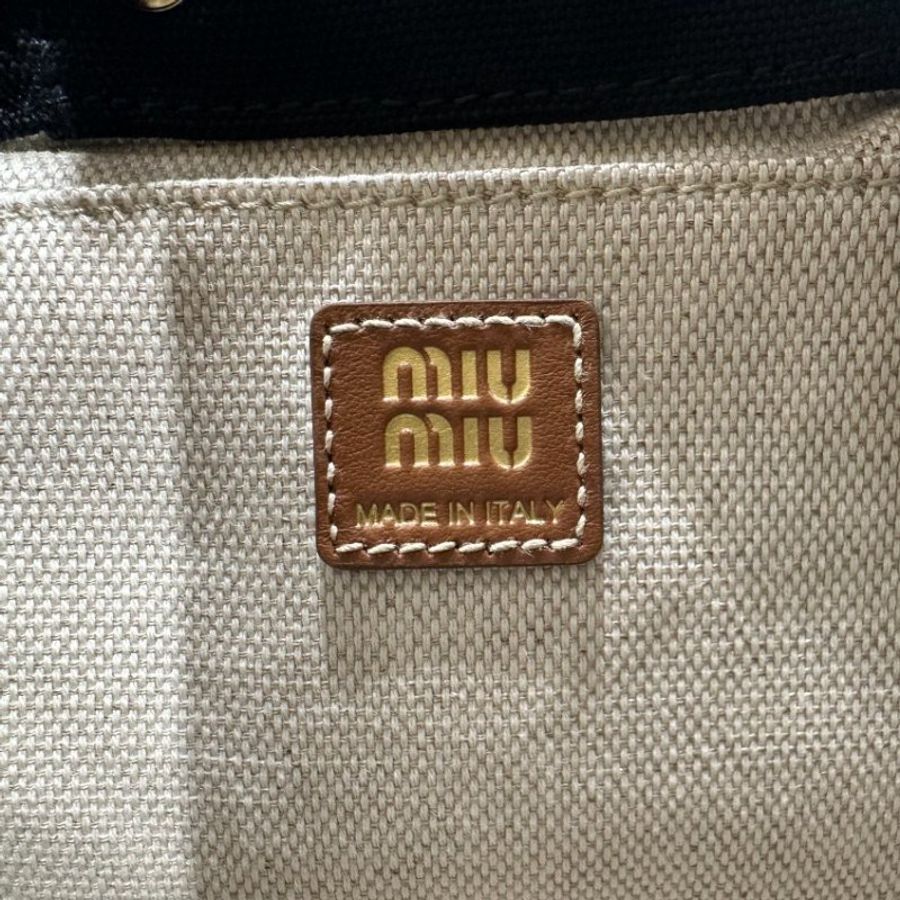 ⏰當季全新品 專櫃8萬🌺Miu Miu 5BZ042 帆布拼皮革多口袋後背包 矢車菊藍色/白蘭地色-8