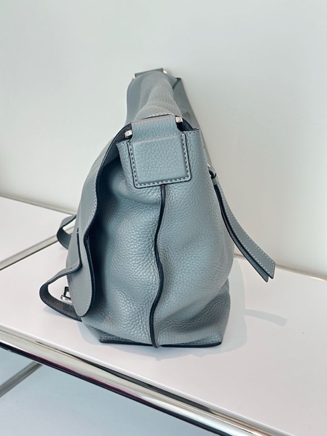 Loewe羅意威 Messenger 大號灰色荔枝紋牛皮銀扣郵差包 斜挎包 -3