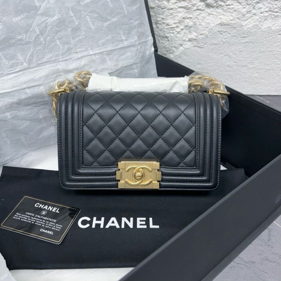 99新 Chanel香奈兒 小號牛皮黑金Leboy 25開尺寸:20*12.5*7-1