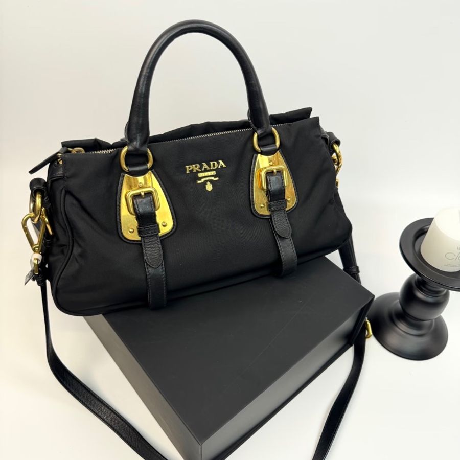 Prada • 經典黑金尼龍降落傘機車包 🈶原廠背帶-2