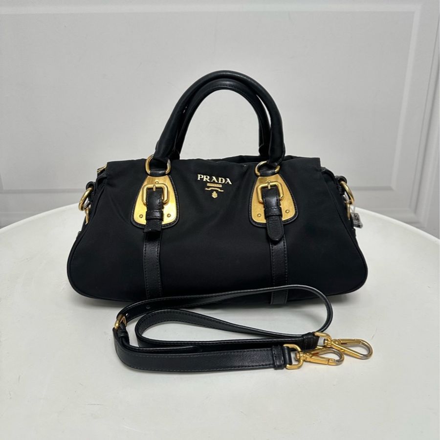 Prada • 經典黑金尼龍降落傘機車包 🈶原廠背帶-4