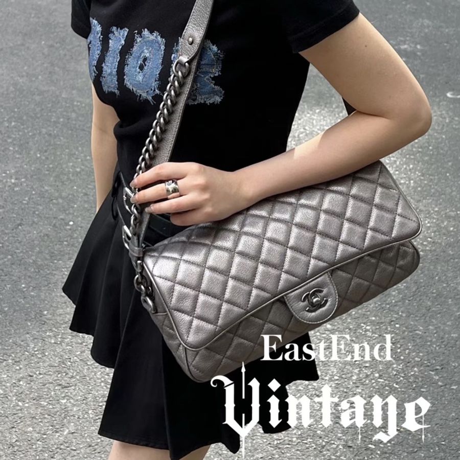 Chanel • 經典太空銀荔枝牛皮朋克鏈條Cf-3