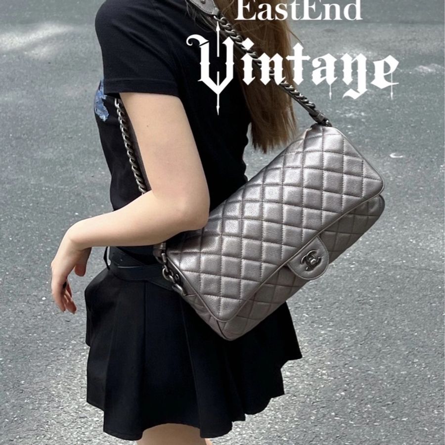 Chanel • 經典太空銀荔枝牛皮朋克鏈條Cf-4