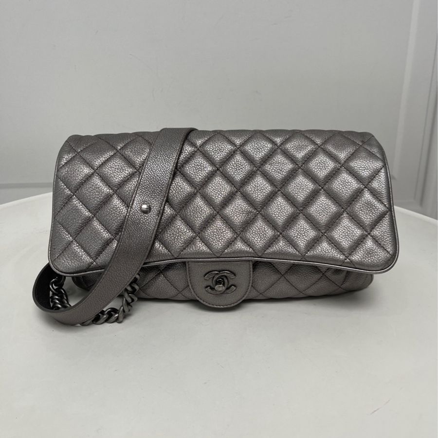 Chanel • 經典太空銀荔枝牛皮朋克鏈條Cf-5