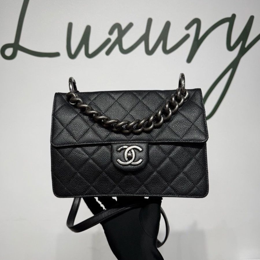 Chanel • 經典黑銀荔枝牛皮孟買二合一鏈條包-3