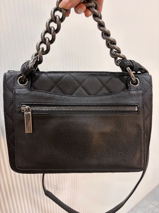 Chanel • 經典黑銀荔枝牛皮孟買二合一鏈條包-5