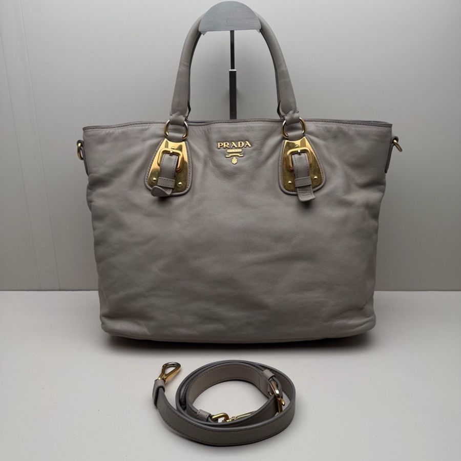 Prada • 經典大象灰全皮托特包 🈶原廠背帶-1