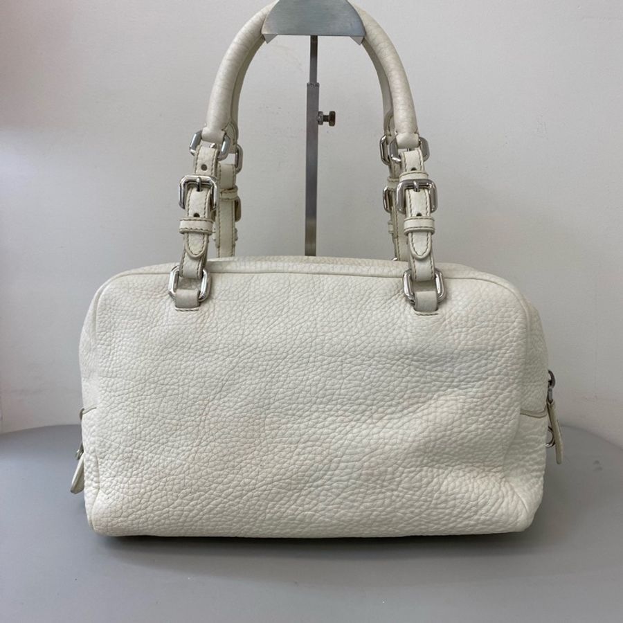 Prada • 經典白色浮雕全皮波士頓包-5