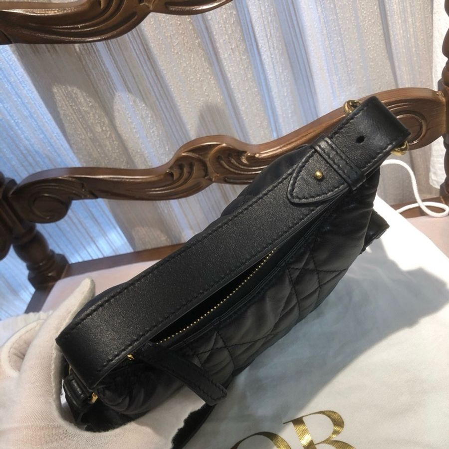 迪奧Dior 黑色全皮飯盒包手提包腋下包斜挎包 小號 金扣-5