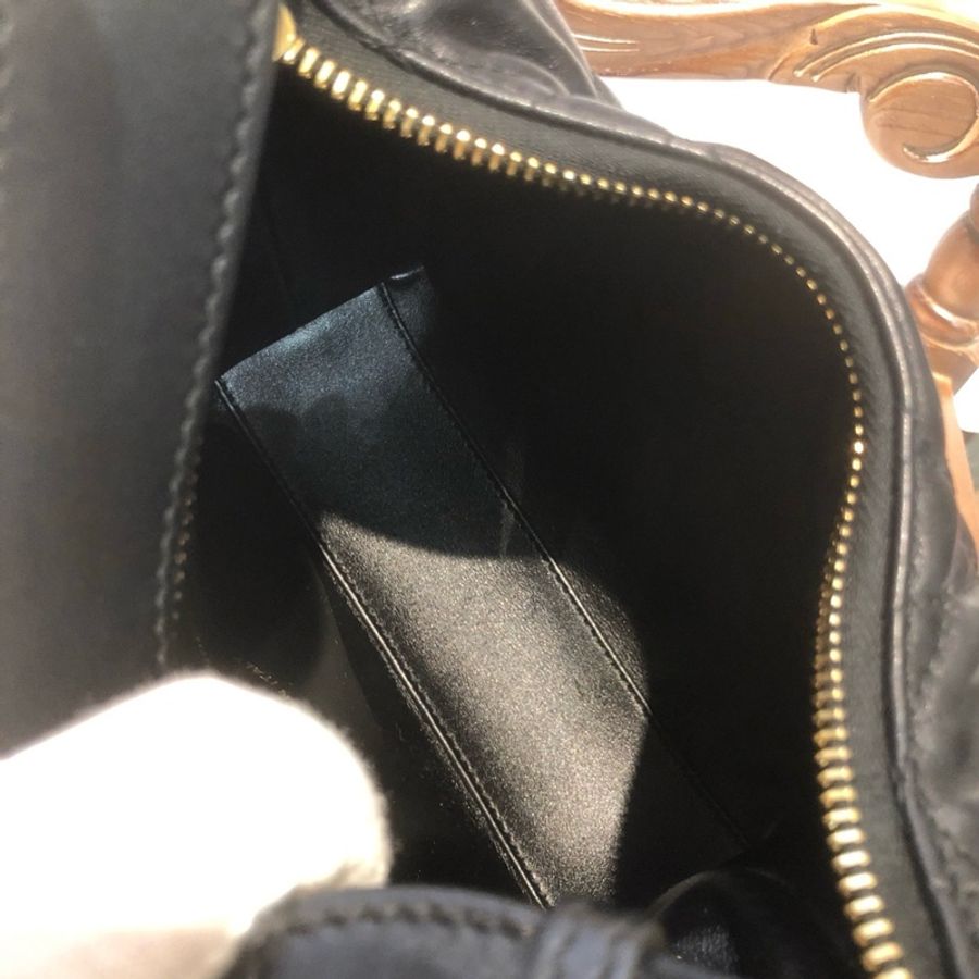 迪奧Dior 黑色全皮飯盒包手提包腋下包斜挎包 小號 金扣-6