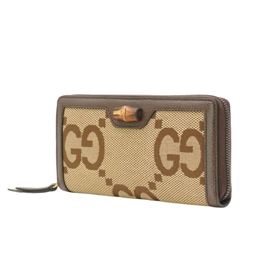 Gucci Diana Jumbo GG竹節牛皮飾邊拉鍊長夾(658634-烏木)-1