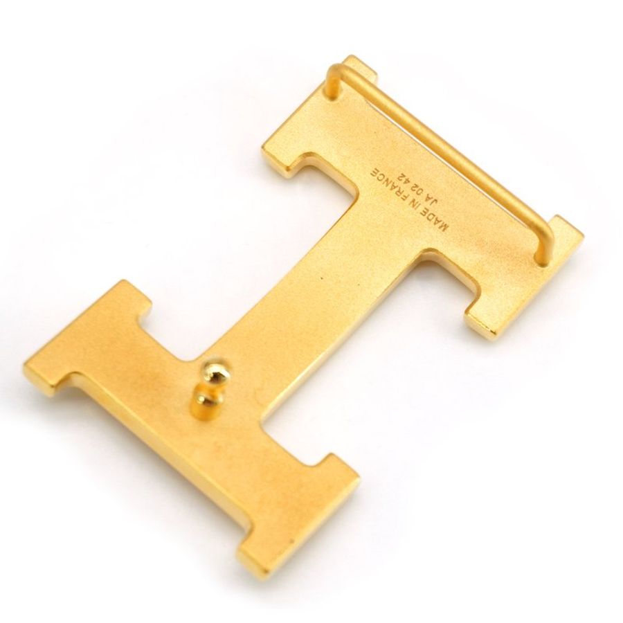 Hermes 展示品 Guillochee H logo牛皮金釦雙面用腰帶/皮帶-90cm(黑/金棕)-3