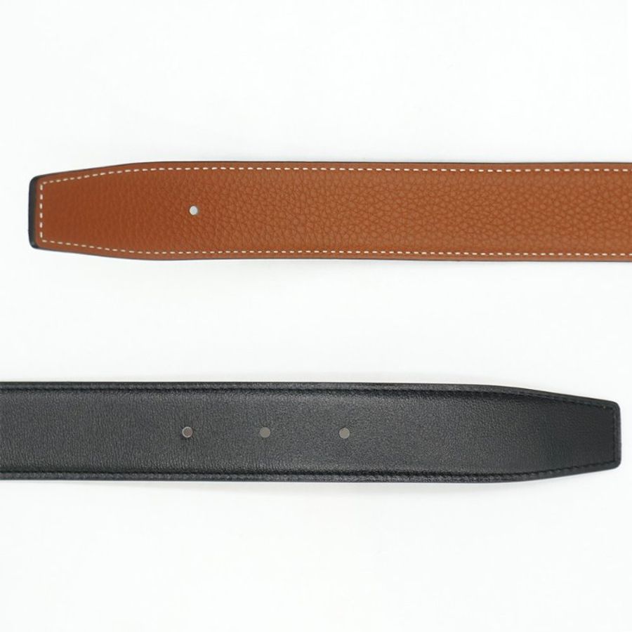 Hermes 展示品 Guillochee H logo牛皮金釦雙面用腰帶/皮帶-90cm(黑/金棕)-4