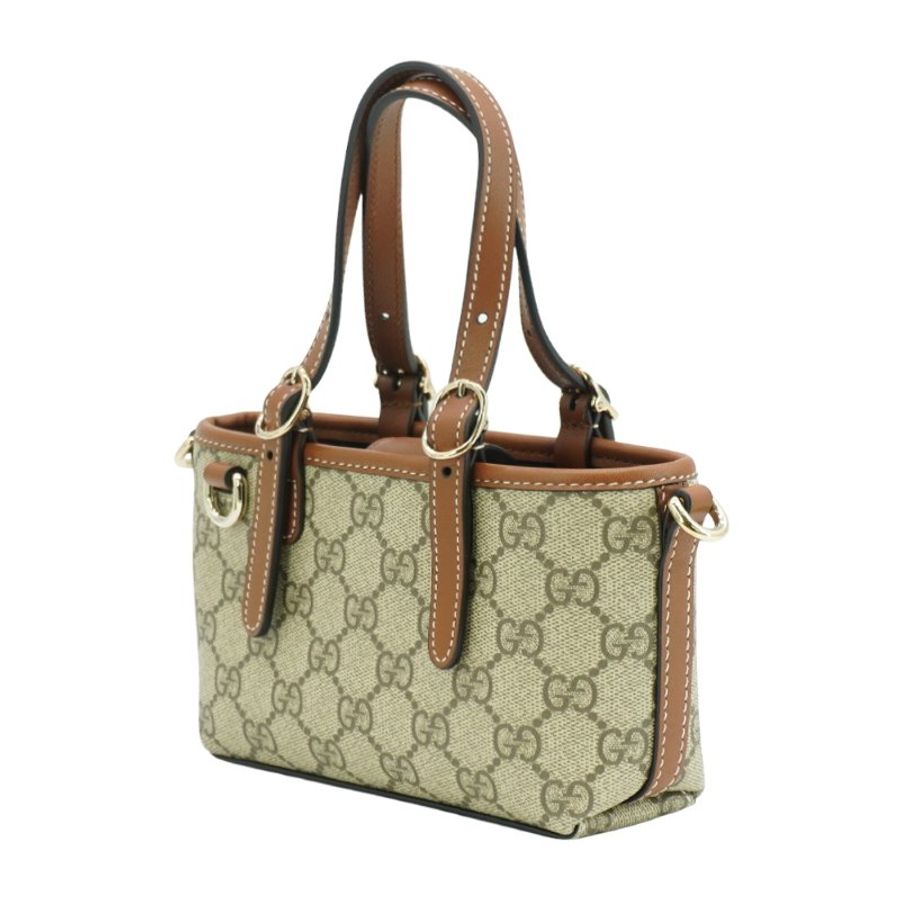 Gucci GG Emblem 帆布迷你手提/斜背包(855491-米/棕 )-1