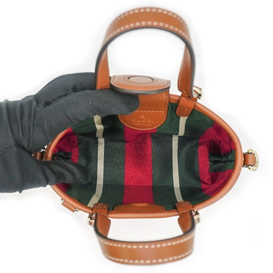 Gucci GG Emblem 帆布迷你手提/斜背包(855491-米/棕 )-4