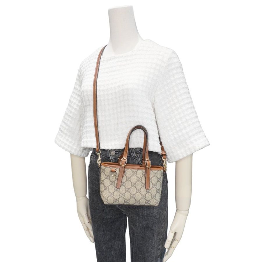 Gucci GG Emblem 帆布迷你手提/斜背包(855491-米/棕 )-5