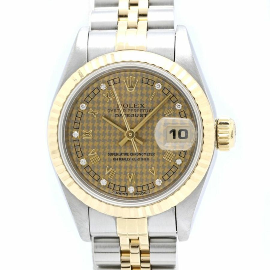 勞力士 Datejust 10P 鑲鑽千鳥格金 69173G 女士腕錶 40548-0