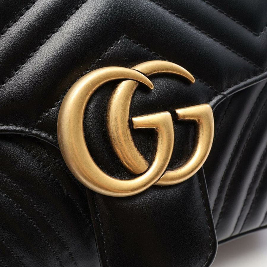 GUCCI GG Marmont 絎縫小號鏈條單肩包 443497 黑色皮革 二手-6