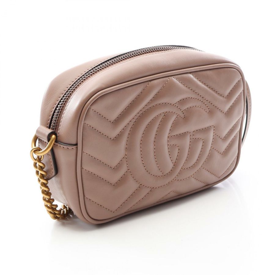 GUCCI GG Marmont 絎縫迷你鏈條單肩包 448065 米色皮革 二手 金色五金-1