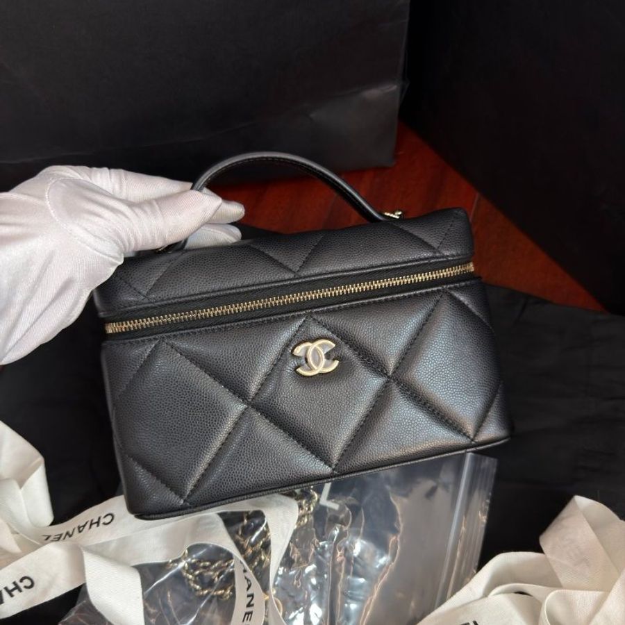 近全新 香奈兒/Chanel 黑金大菱格飯盒包-5