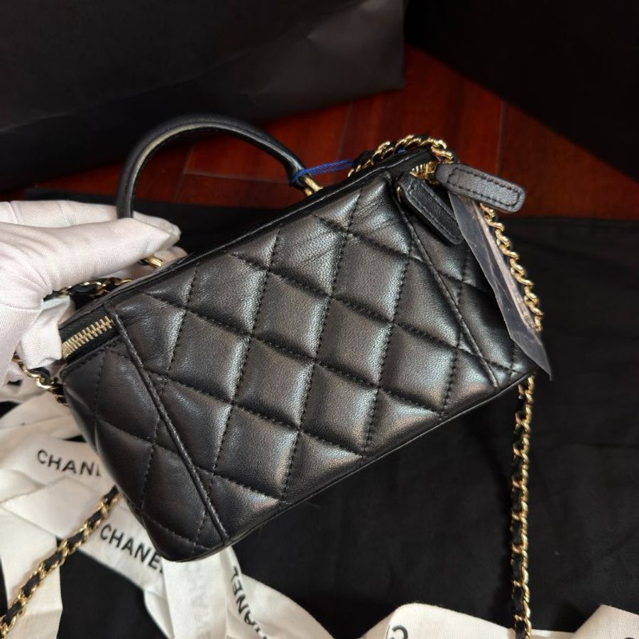 近新品 香奈兒/Chanel 黑金鑽扣長盒子鏈條包-6