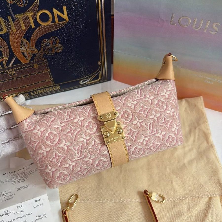 近新品 路易威登/Louis Vuitton Pochette Mia 粉色牛仔飯盒包 芯片款-5