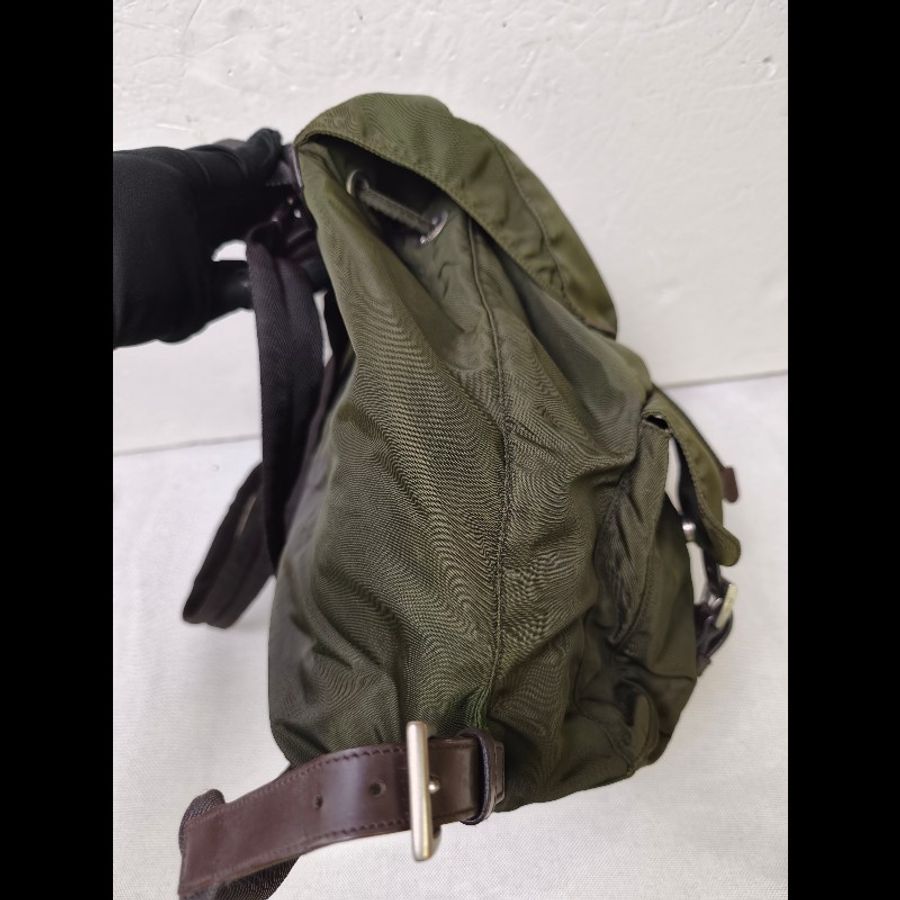㊣✨PRADA✨普拉達 軍綠色 經典 帆布 皮革 口袋 中型 後背包 /二手包/二手精品🌳二手樹屋🌳-4
