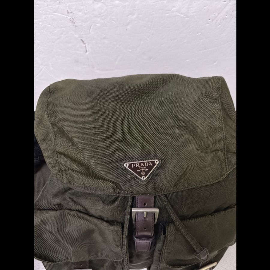 ㊣✨PRADA✨普拉達 軍綠色 經典 帆布 皮革 口袋 中型 後背包 /二手包/二手精品🌳二手樹屋🌳-11