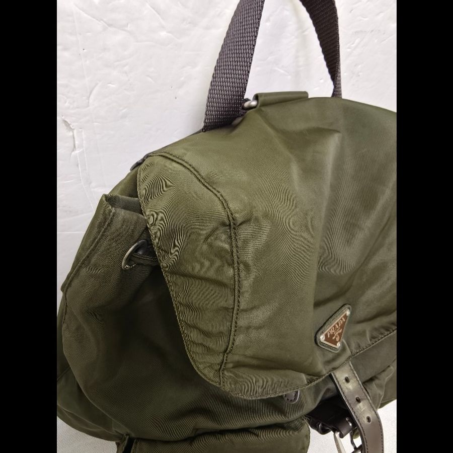 ㊣✨PRADA✨普拉達 軍綠色 經典 帆布 皮革 口袋 中型 後背包 /二手包/二手精品🌳二手樹屋🌳-55